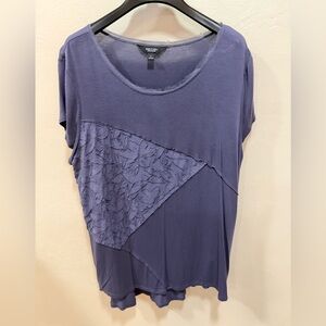 Simply Vera Wang Blue Lace Shirt Short Sleeves Women’s L Top Blouse